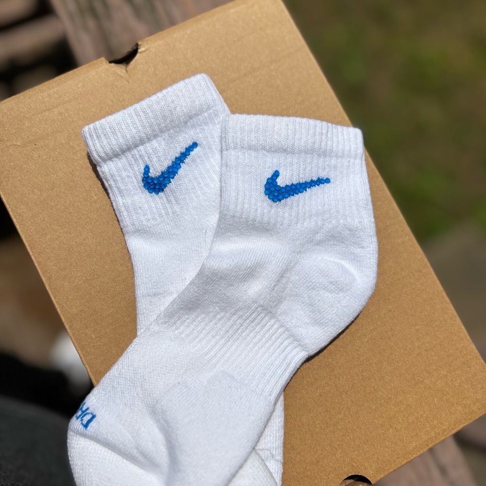 Nike Ankle socks with Neon Blue Rhinestones